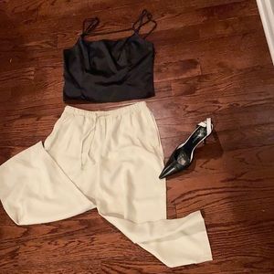 Tommy Bahama 100% silk cream pull-up trousers cropped pants